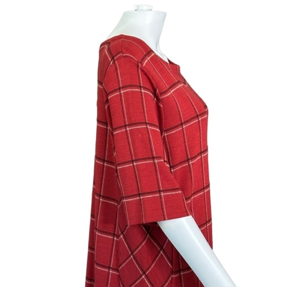 J. Jill Women's XL Ponte Dress Sepia Burgundy Plaid Pockets :) Stretch Business - Picture 5 of 14